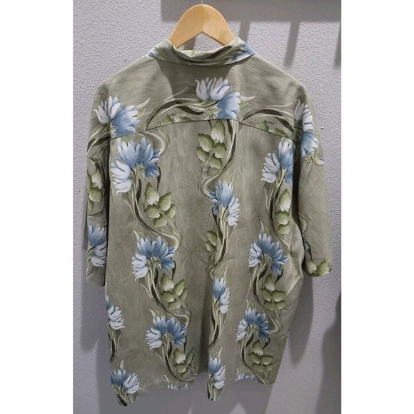 Tommy Bahama Hawaiian Shirt Mens 2XL Green Blue Floral Button Up Silk Mens - Picture 3 of 9
